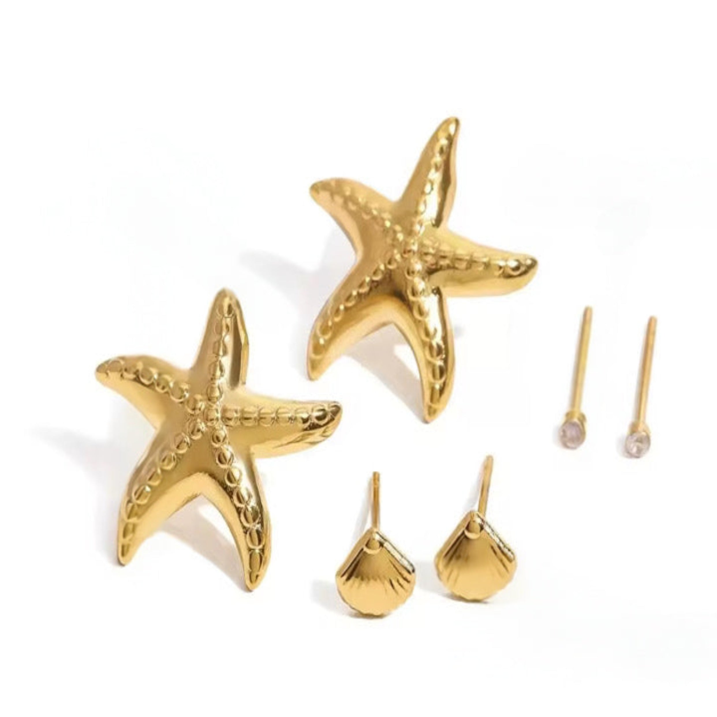 Coastal Charm Stud Set – Starfish, Shell & Mini Stud Earrings