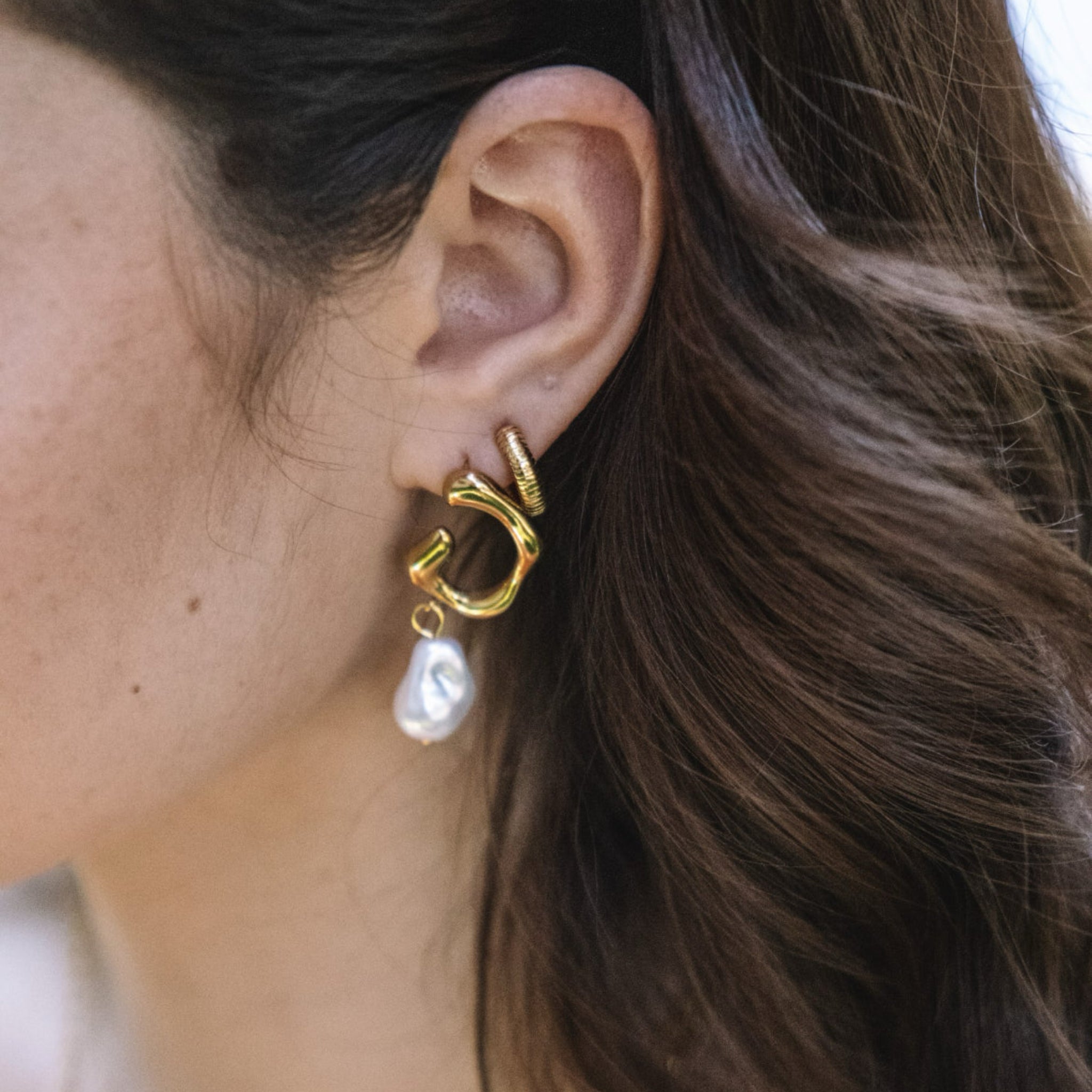 organic pearl statement earring