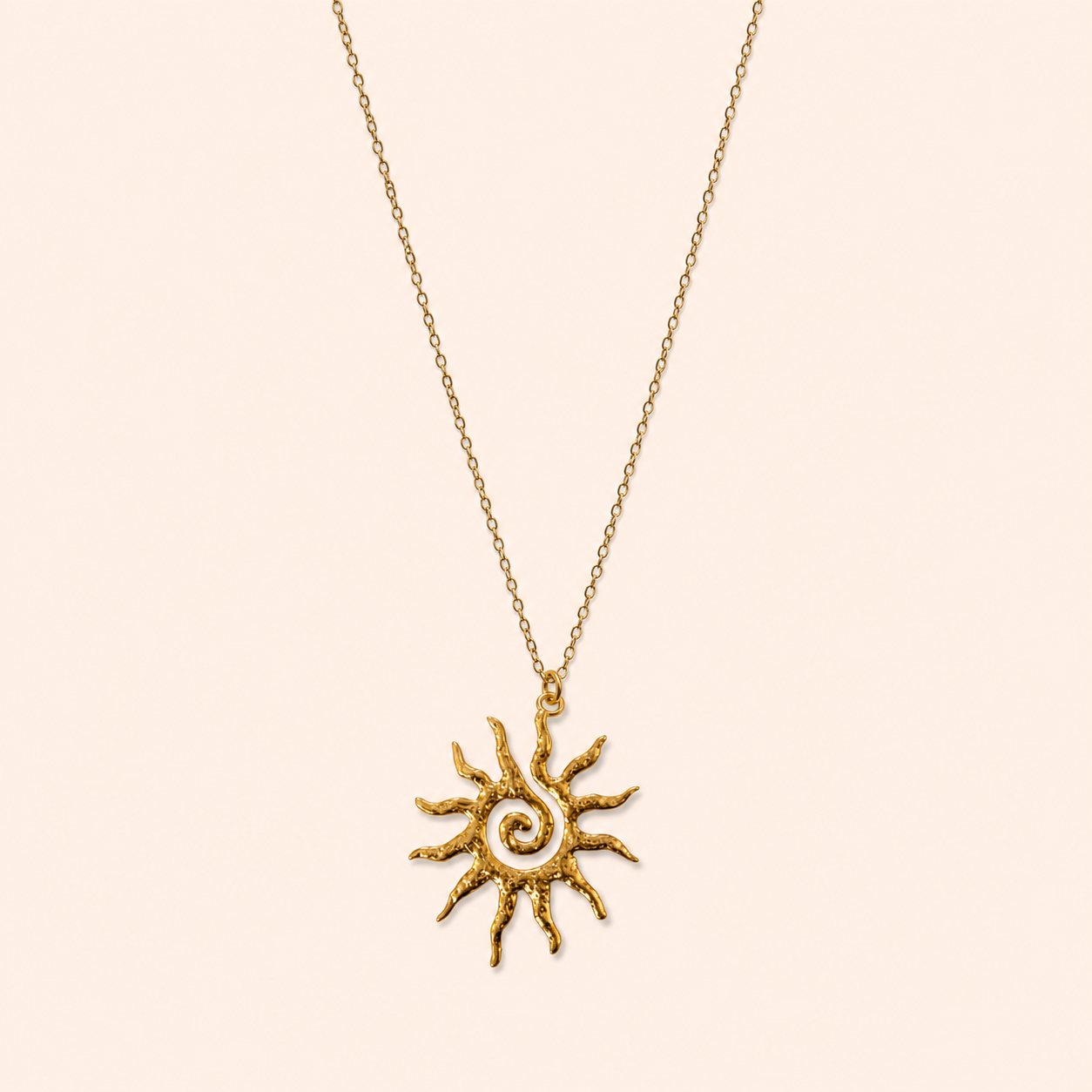 Sundaze 18K gold-plated necklace with sculptural swirl-sun pendant