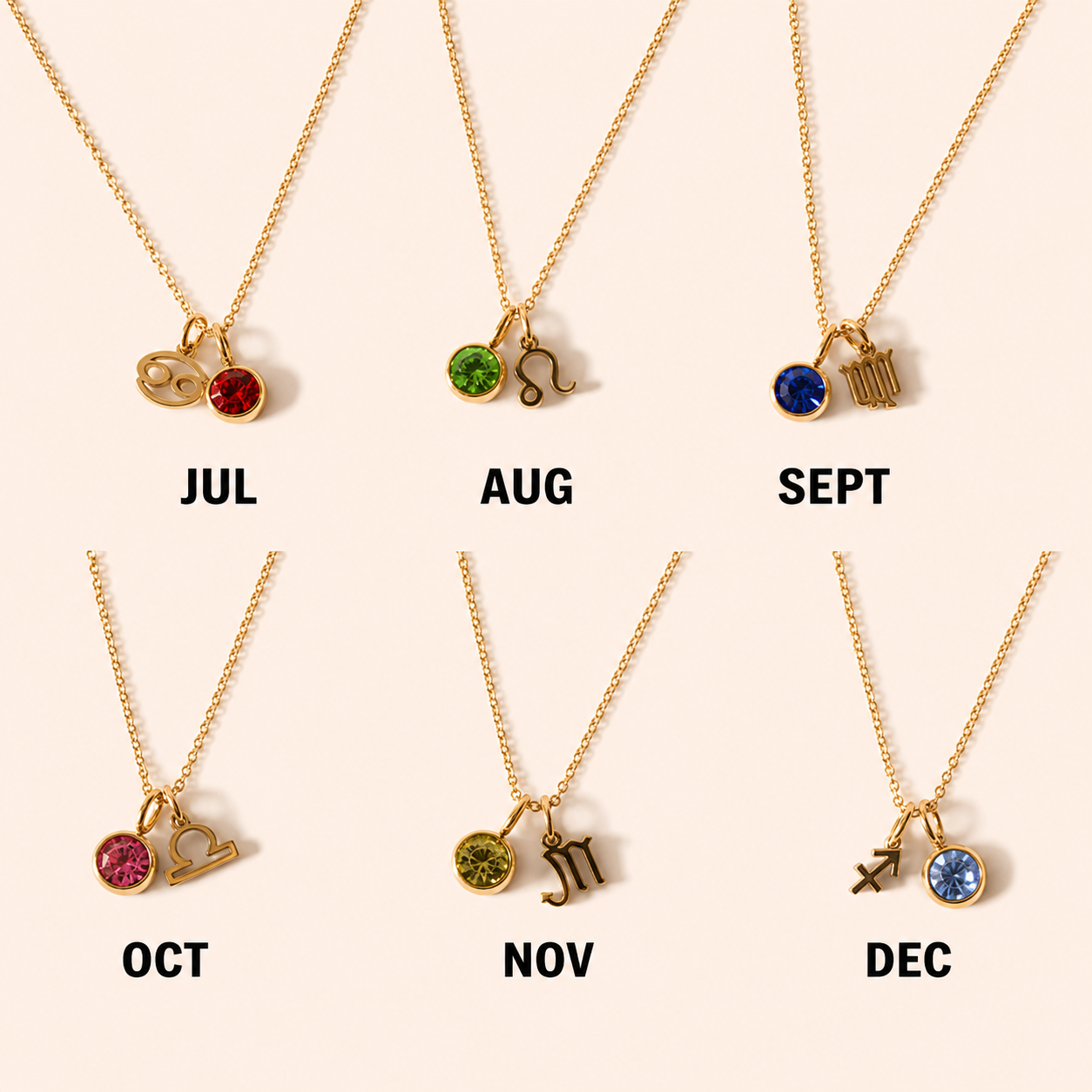 18K gold-plated zodiac necklace with sparkling birthstone accent