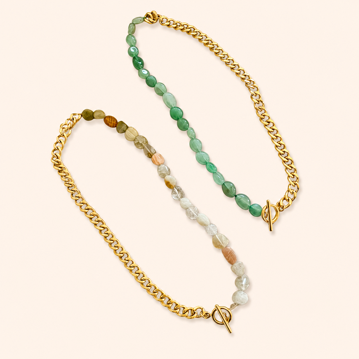 Half stone and half 18K gold PVD chain necklace with toggle clasp