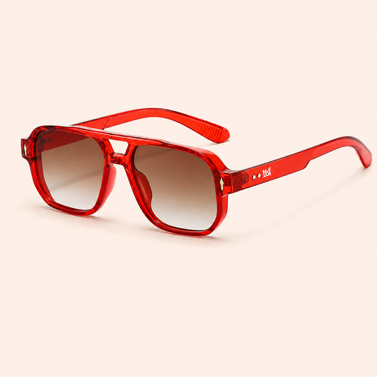 Lightweight red frame sunglasses with UV400 protection