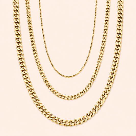 18K gold-finish stainless steel Cuban chain necklace