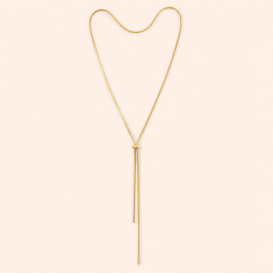 Golden bolo necklace with adjustable slider and 3mm flat chain