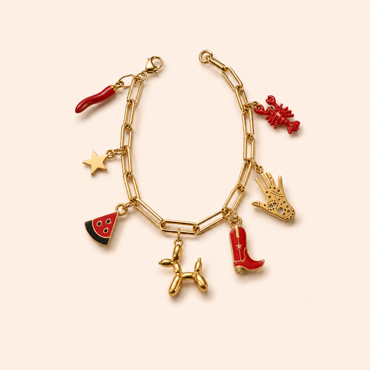 Bracelet: Red & Gold Charms Jenny Be Free