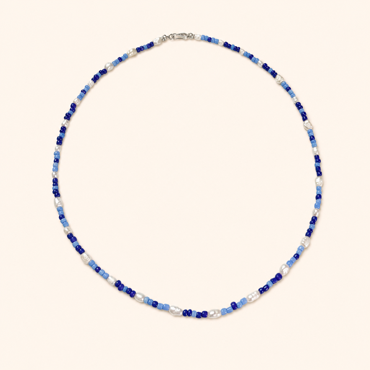 Blue Jays game day necklace with saltwater pearls and sporty beads