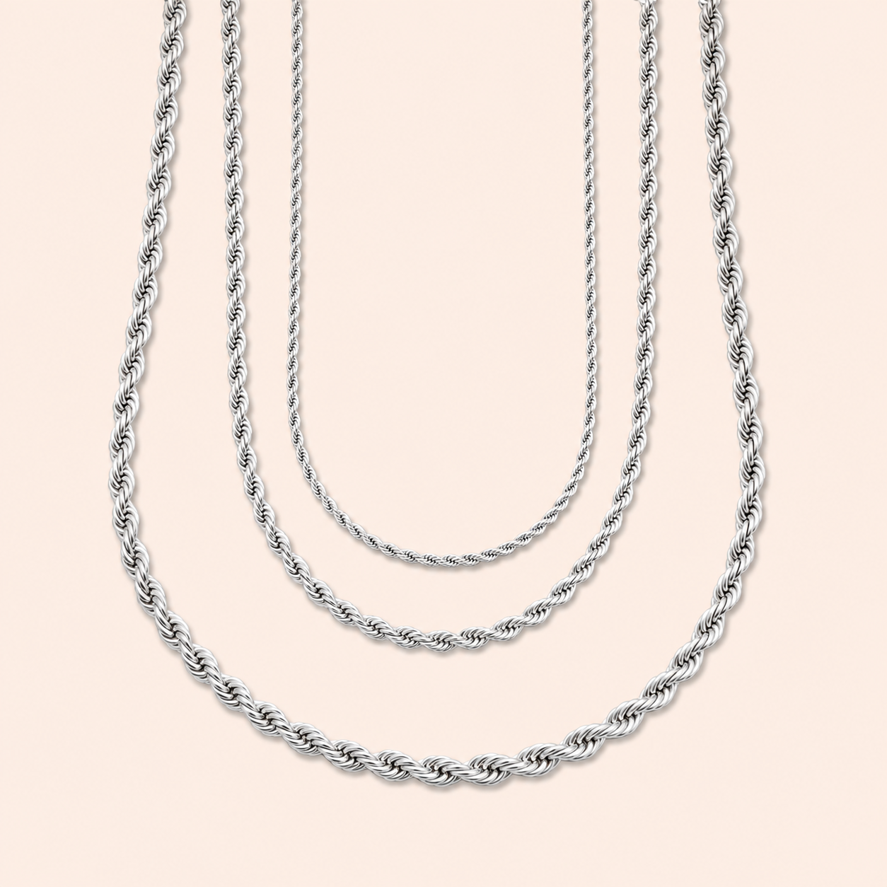 JBF waterproof silver stainless steel rope chain necklace
