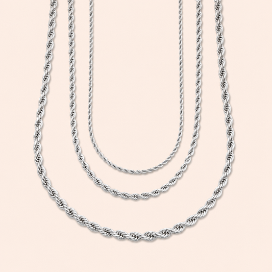 JBF waterproof silver stainless steel rope chain necklace