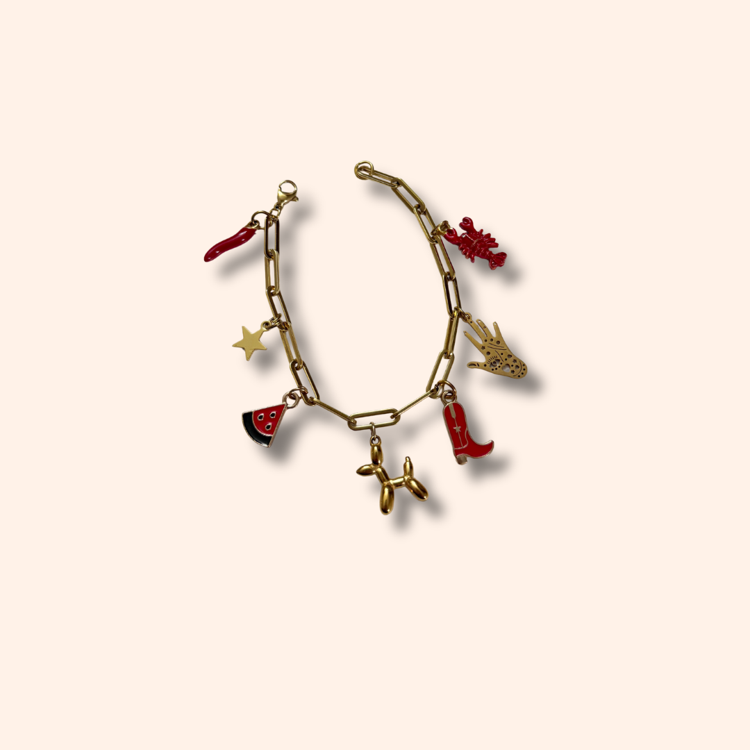 Bracelet: Red & Gold Charms Jenny Be Free