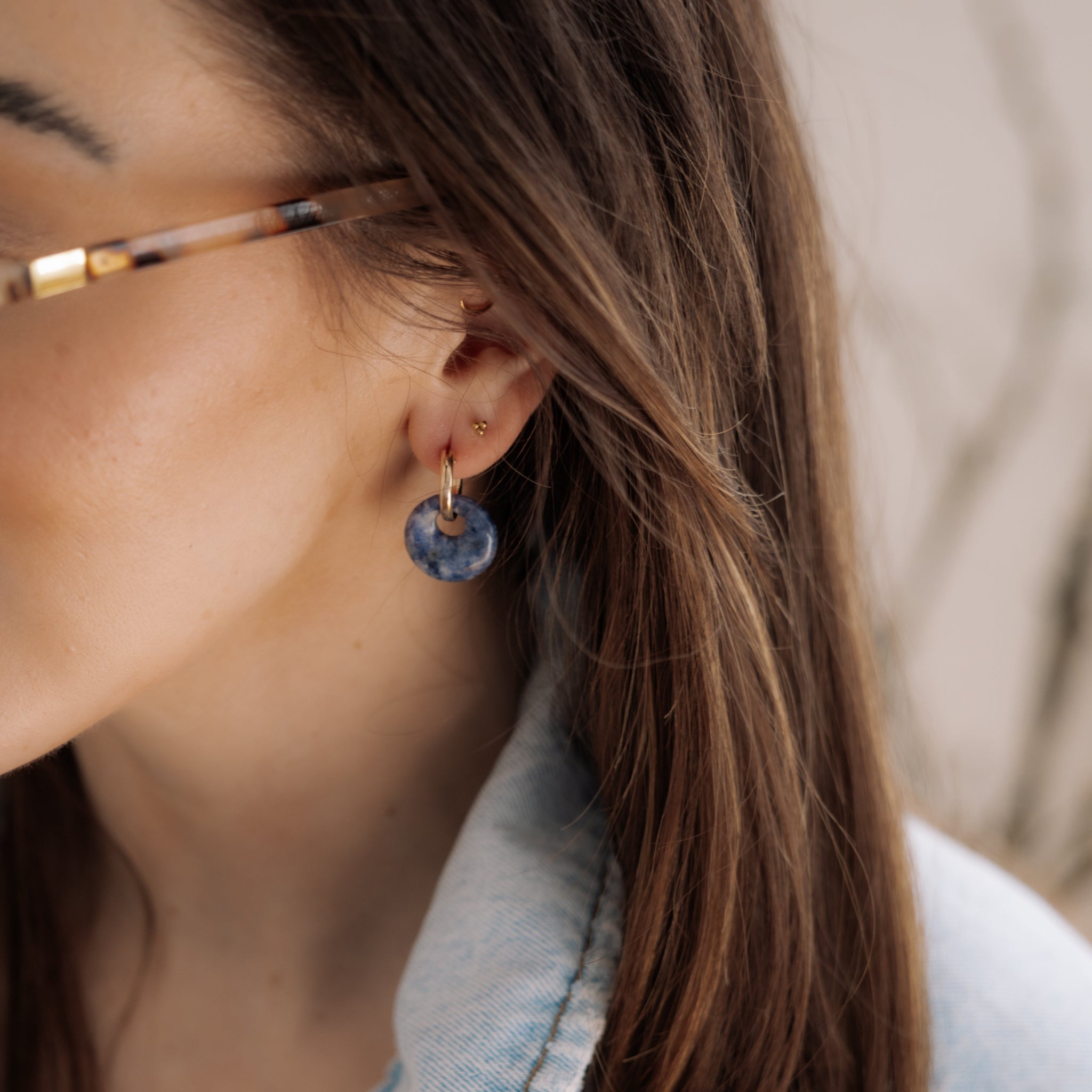 Stone Hoop with Gold Filled Hoop 