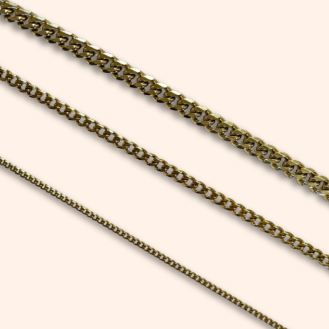 Two gold chains on a white background