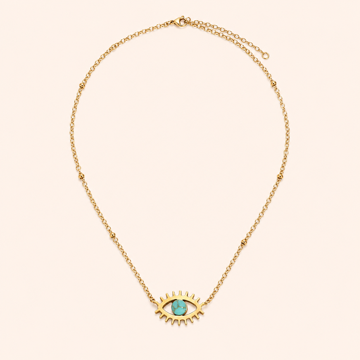 18K gold-plated evil eye necklace with turquoise centre stone