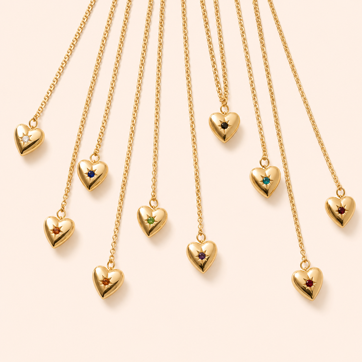18K gold-plated heart birthstone necklace with sparkling gemstone accent