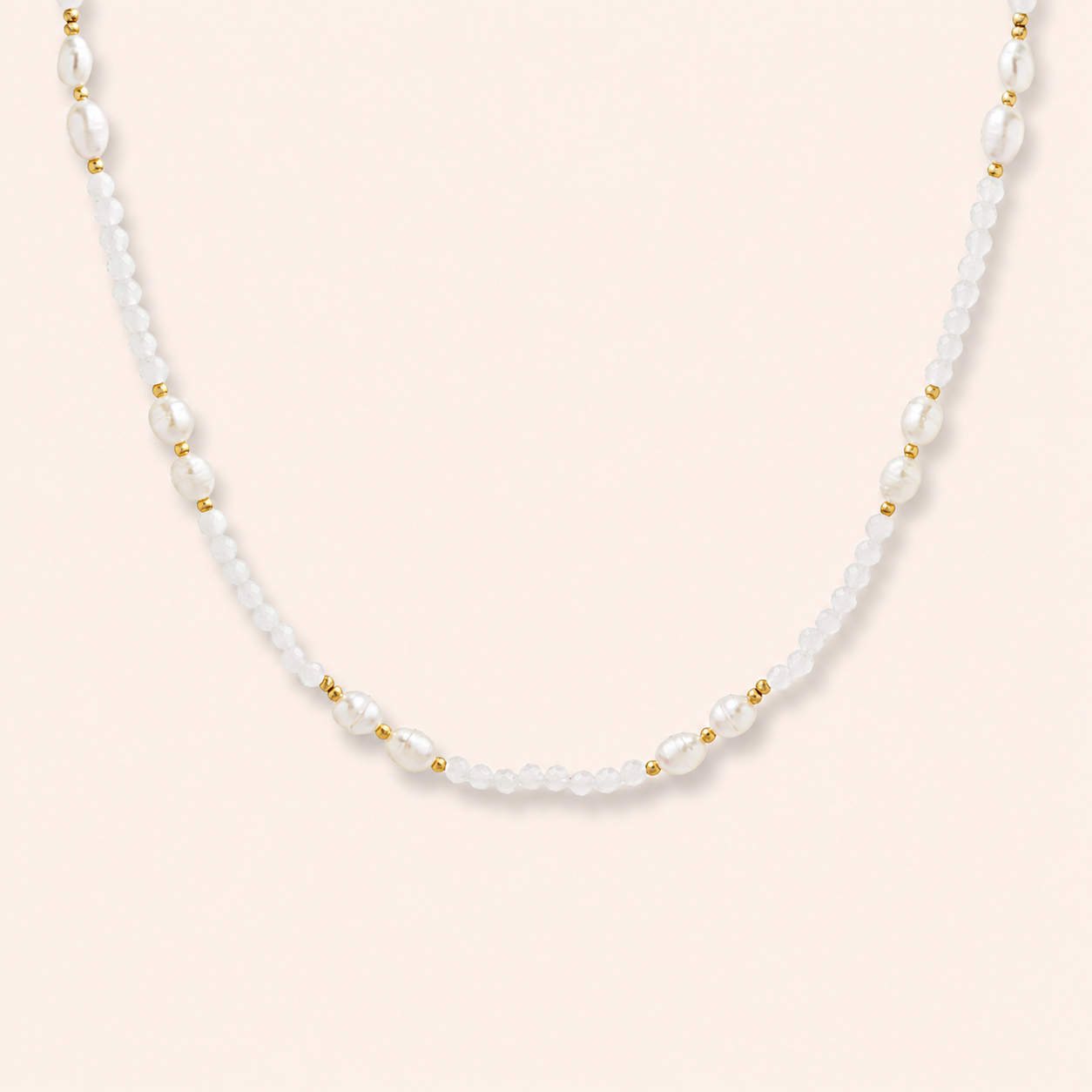 18K gold-plated bead necklace with organic-shaped pearl accents