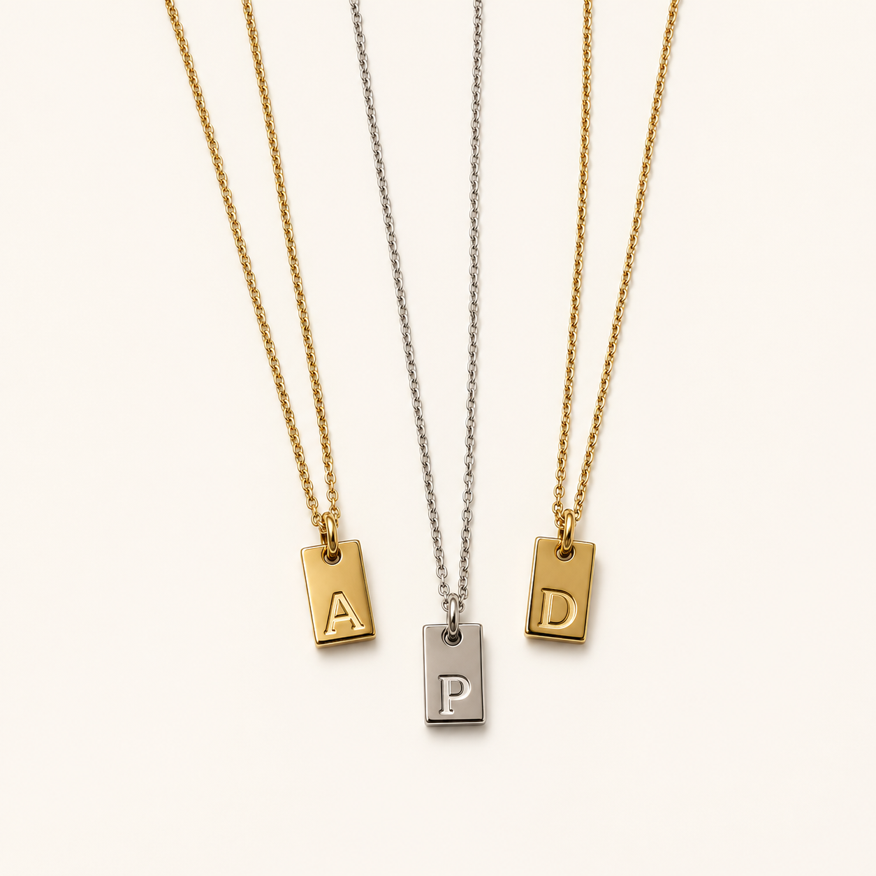 Hand-stamped personalized initial necklace in stainless steel