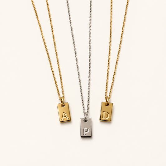 Hand-stamped personalized initial necklace in stainless steel